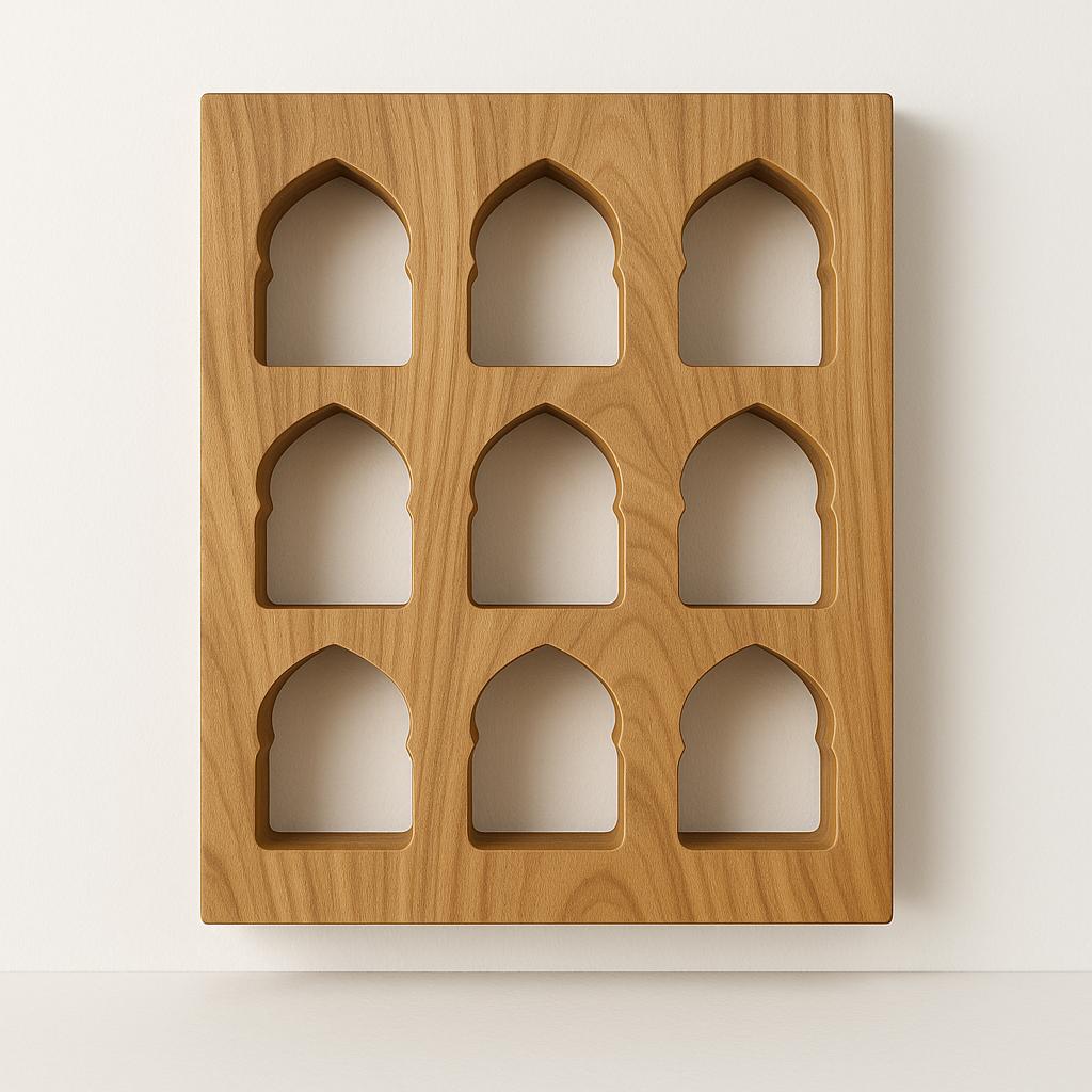 Teak Jharokha Wall Shelf - 9 Niche Wooden Display