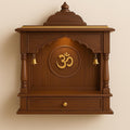 Wooden Mandir Temple - Teak Walnut with Drawer & Bells