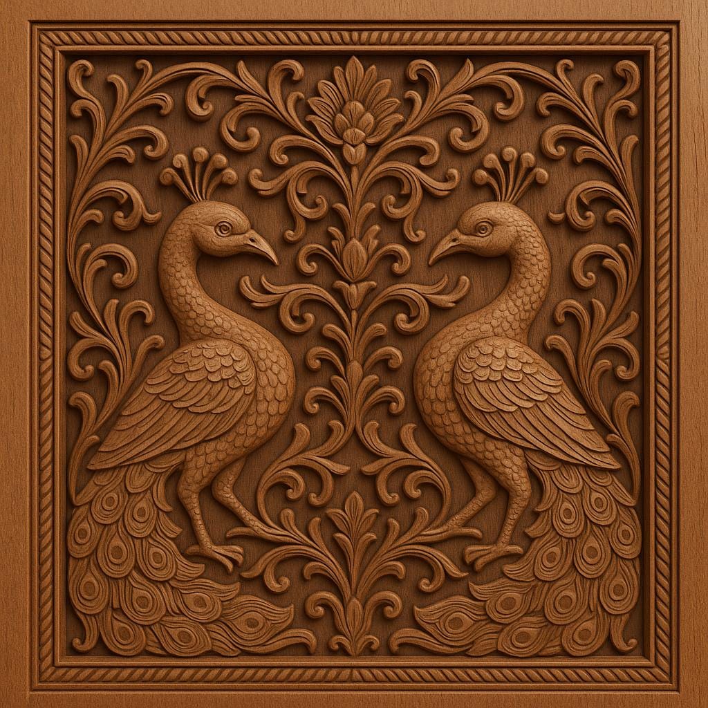 Peacock Mandala Wall Art - Golden Line Panel