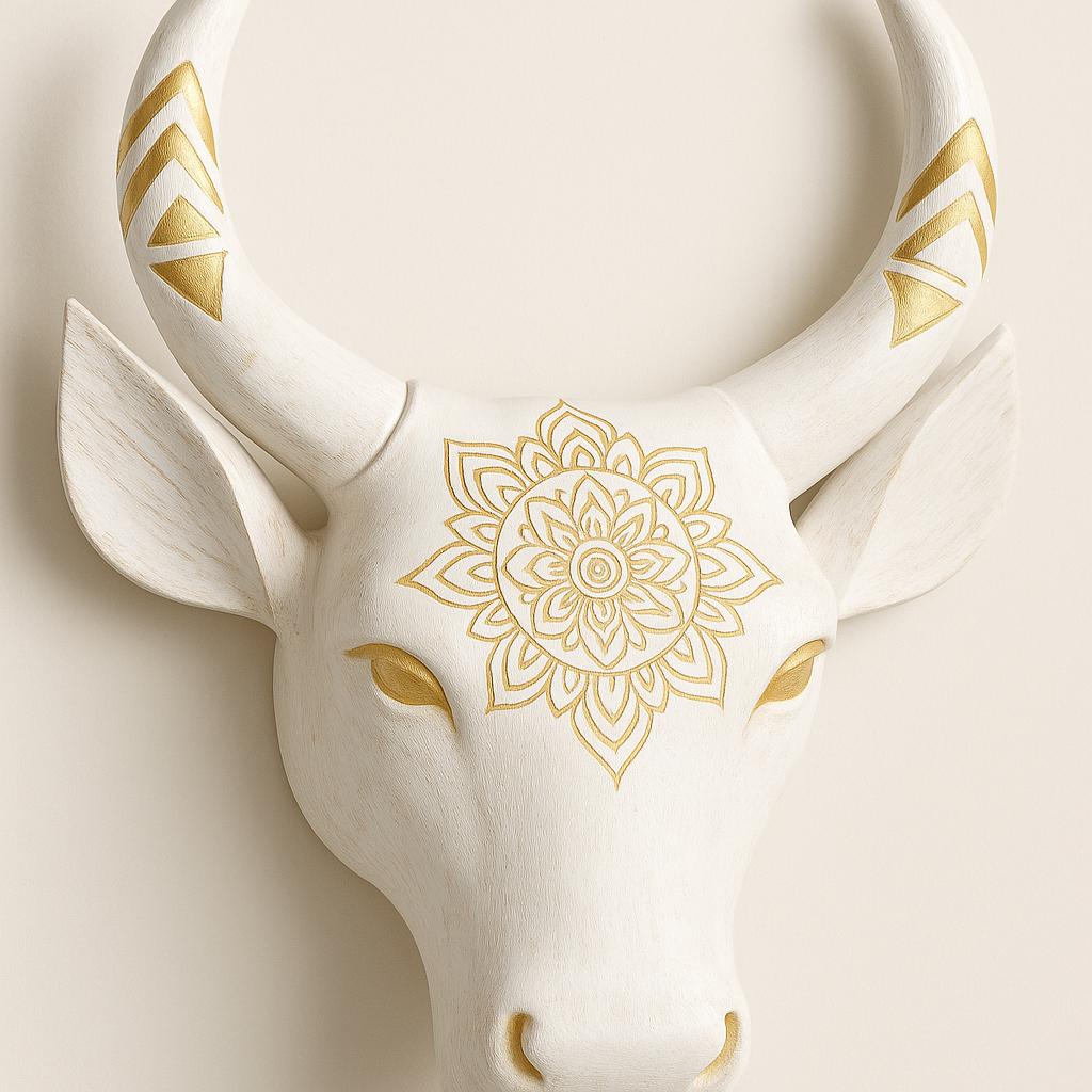 Wooden Bull Head Wall Decor - Walnut Tribal