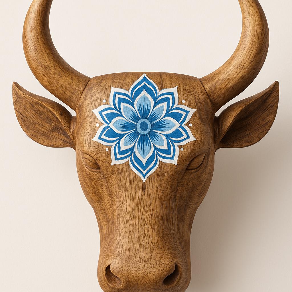 Wooden Bull Head Wall Decor - Walnut Tribal