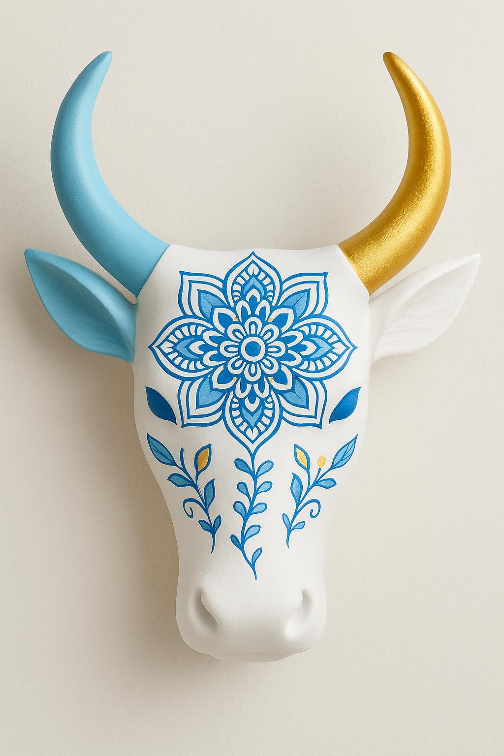 Wooden Bull Head Wall Decor - Walnut Tribal