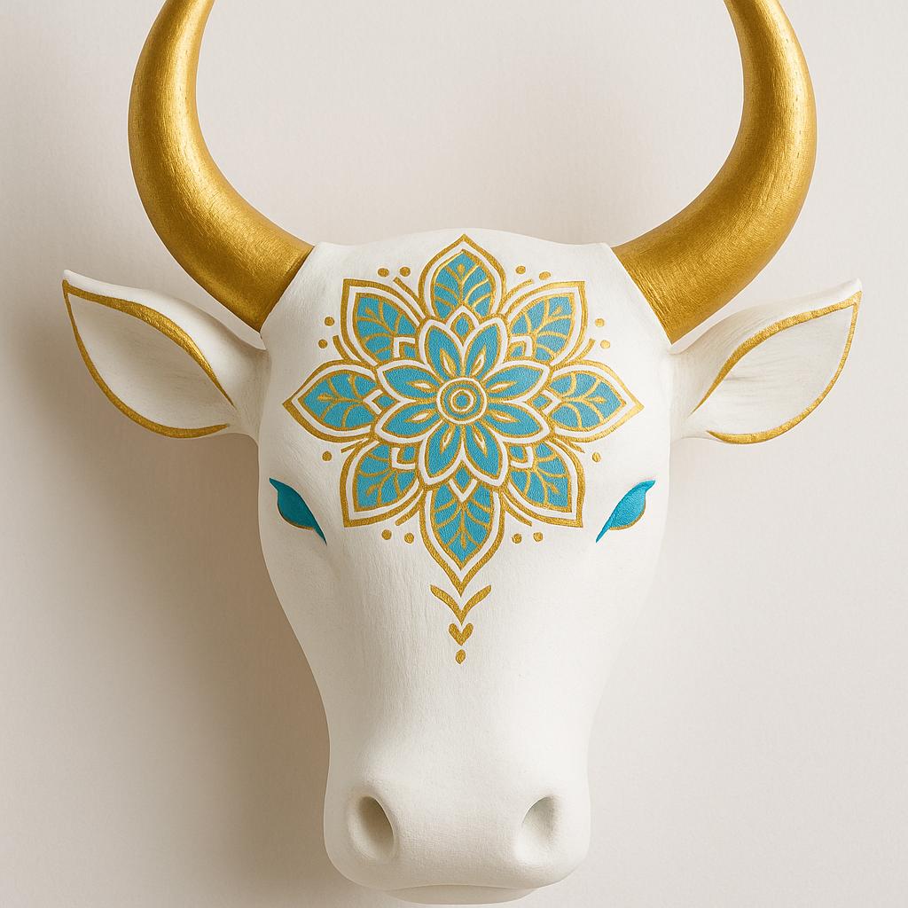 Wooden Bull Head Wall Decor - Walnut Tribal