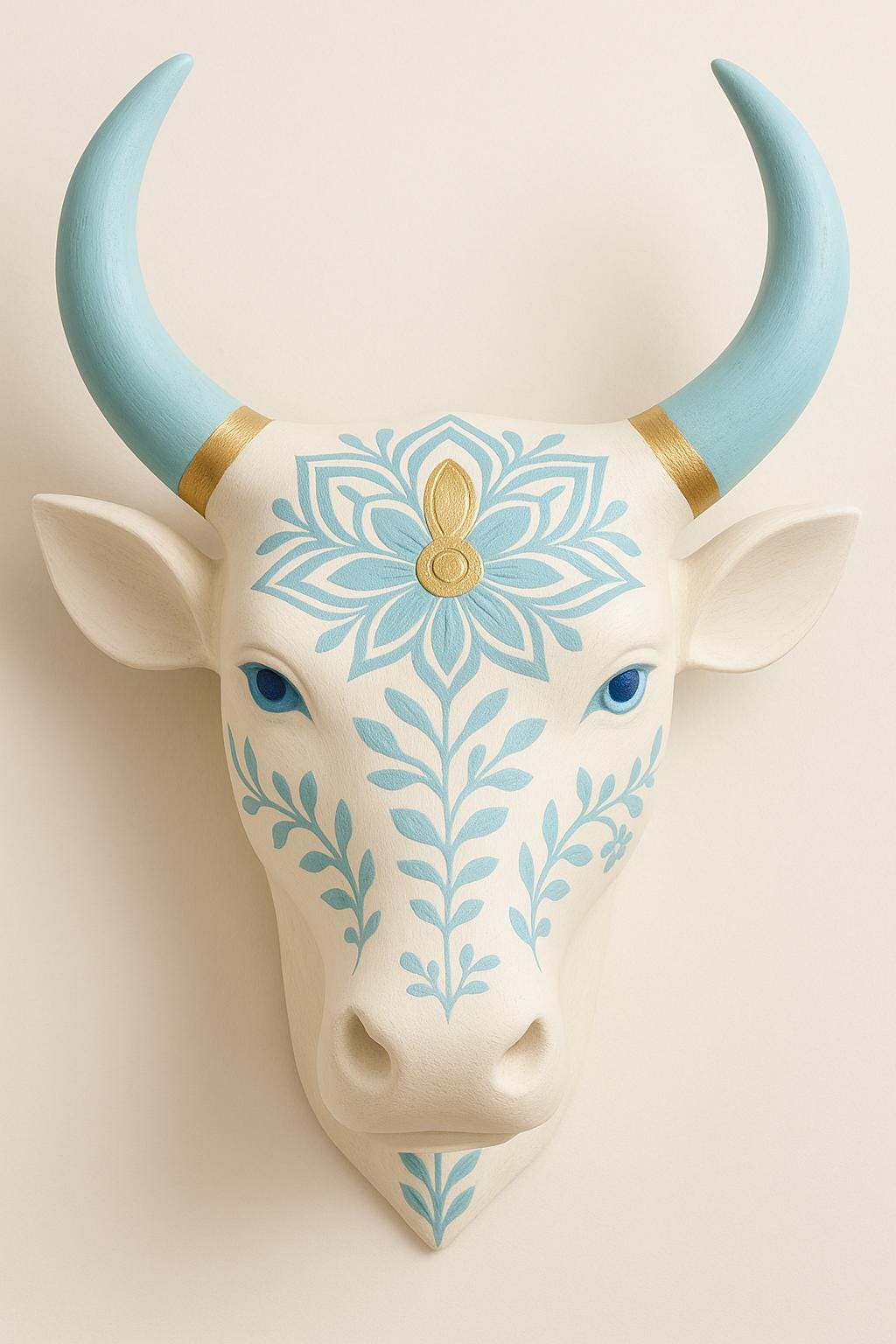 Wooden Bull Head Wall Decor - Walnut Tribal