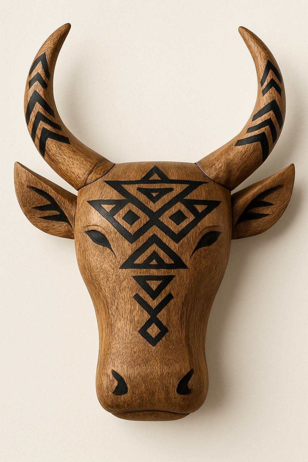 Wooden Bull Head Wall Decor - Walnut Tribal