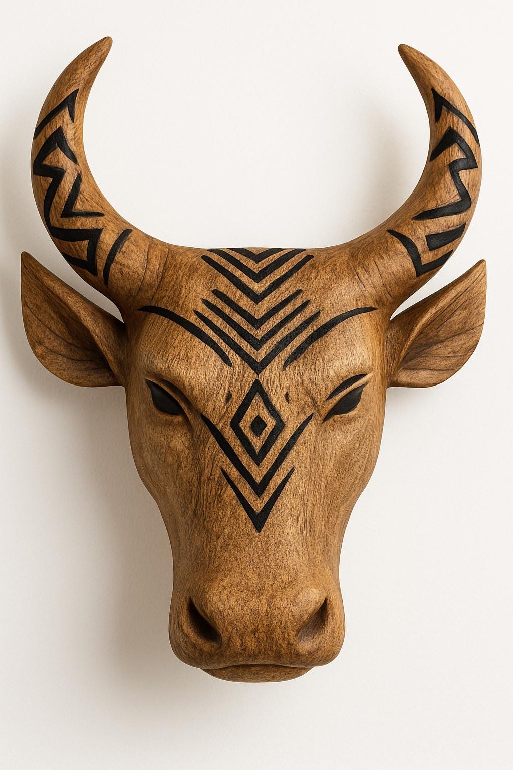 Wooden Bull Head Wall Decor - Walnut Tribal