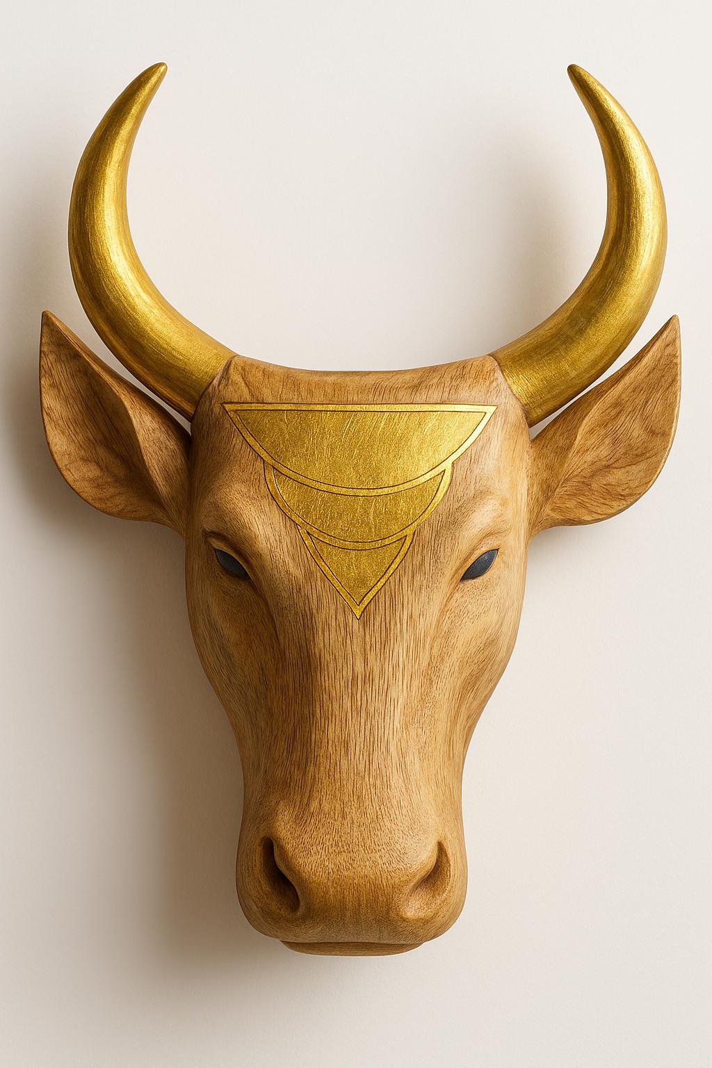 Wooden Bull Head Wall Decor - Walnut Tribal