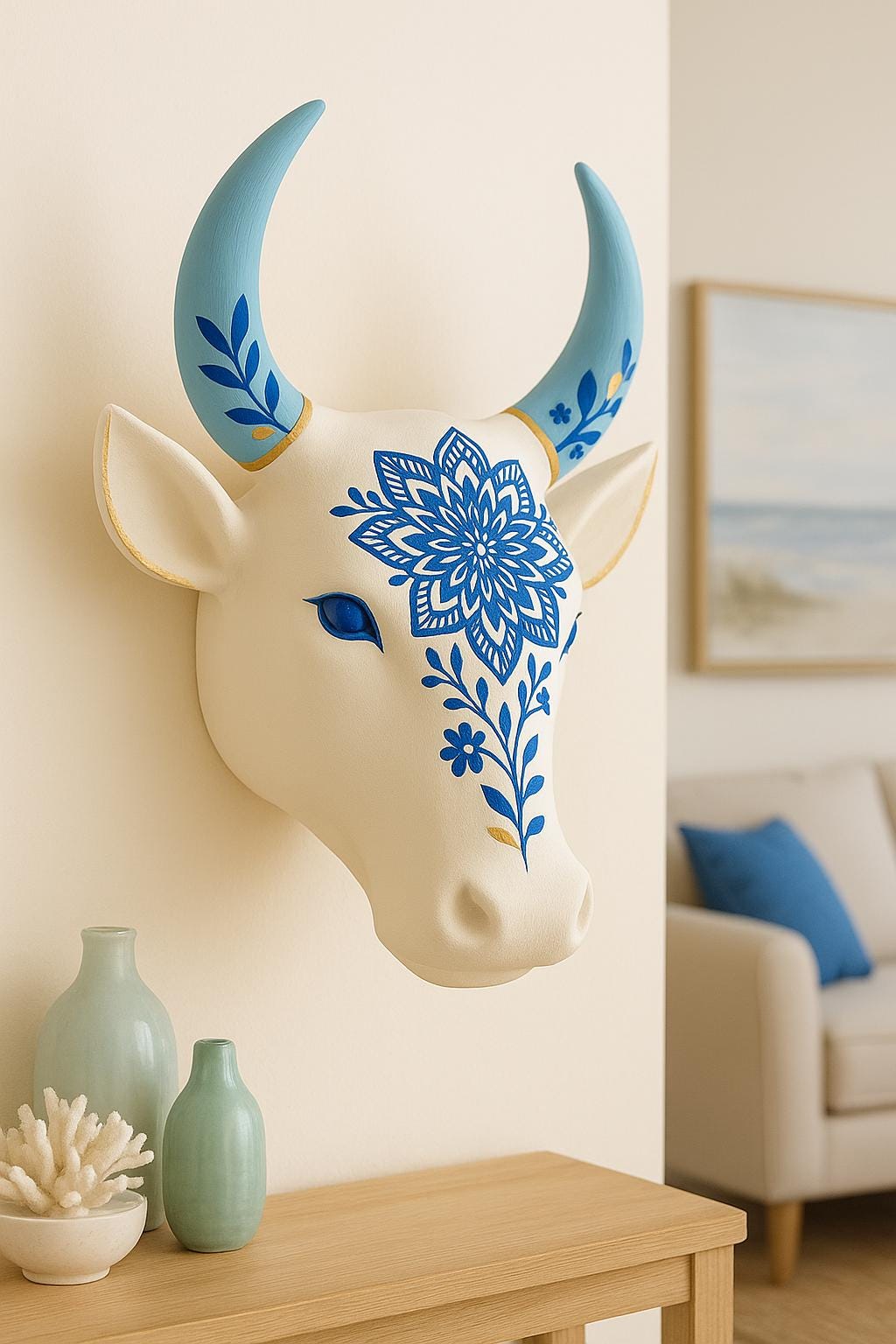 Wooden Bull Head Wall Decor - Walnut Tribal
