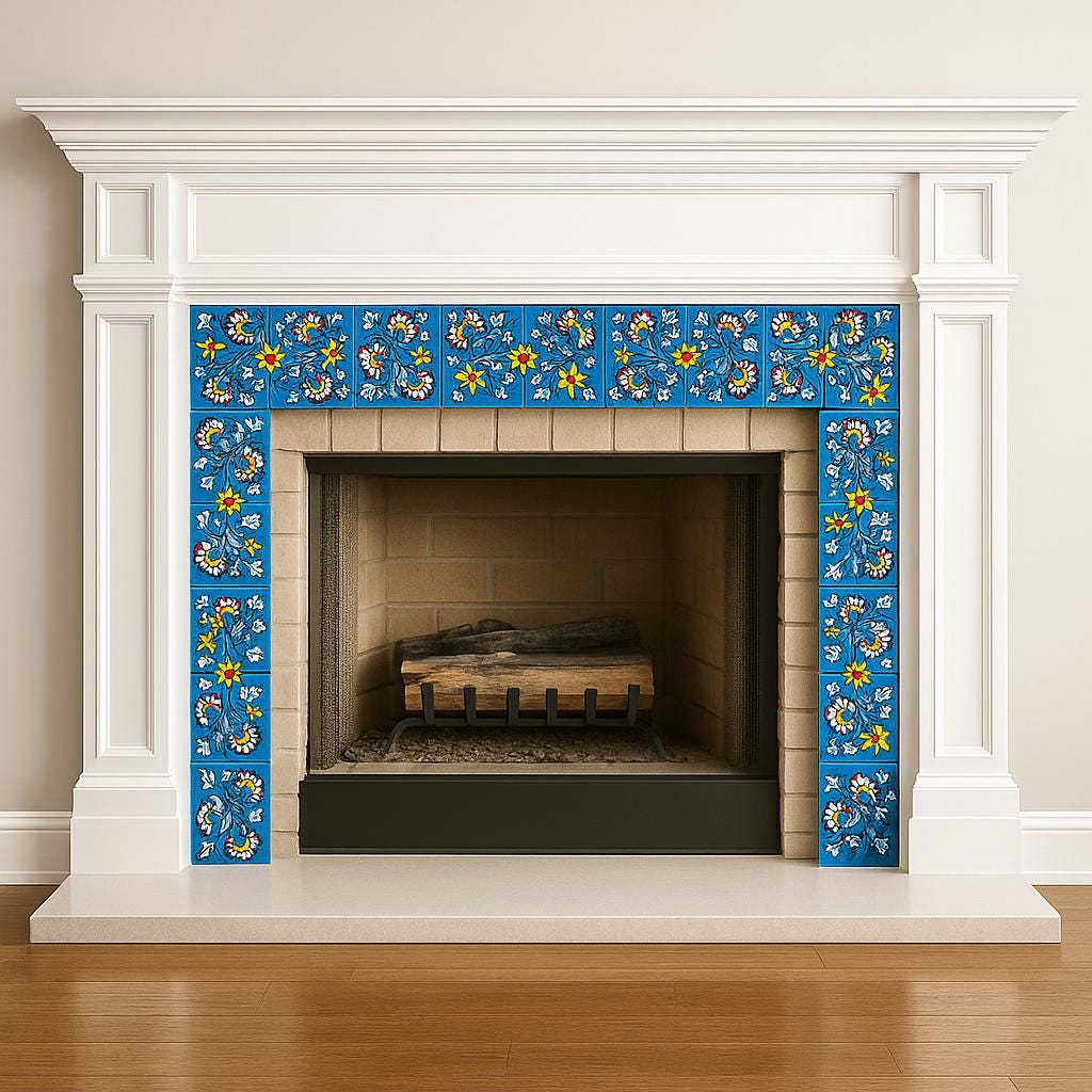 24 Assorted Hand-Painted Tile: Yellow Floral Ceramic Wall Decor,