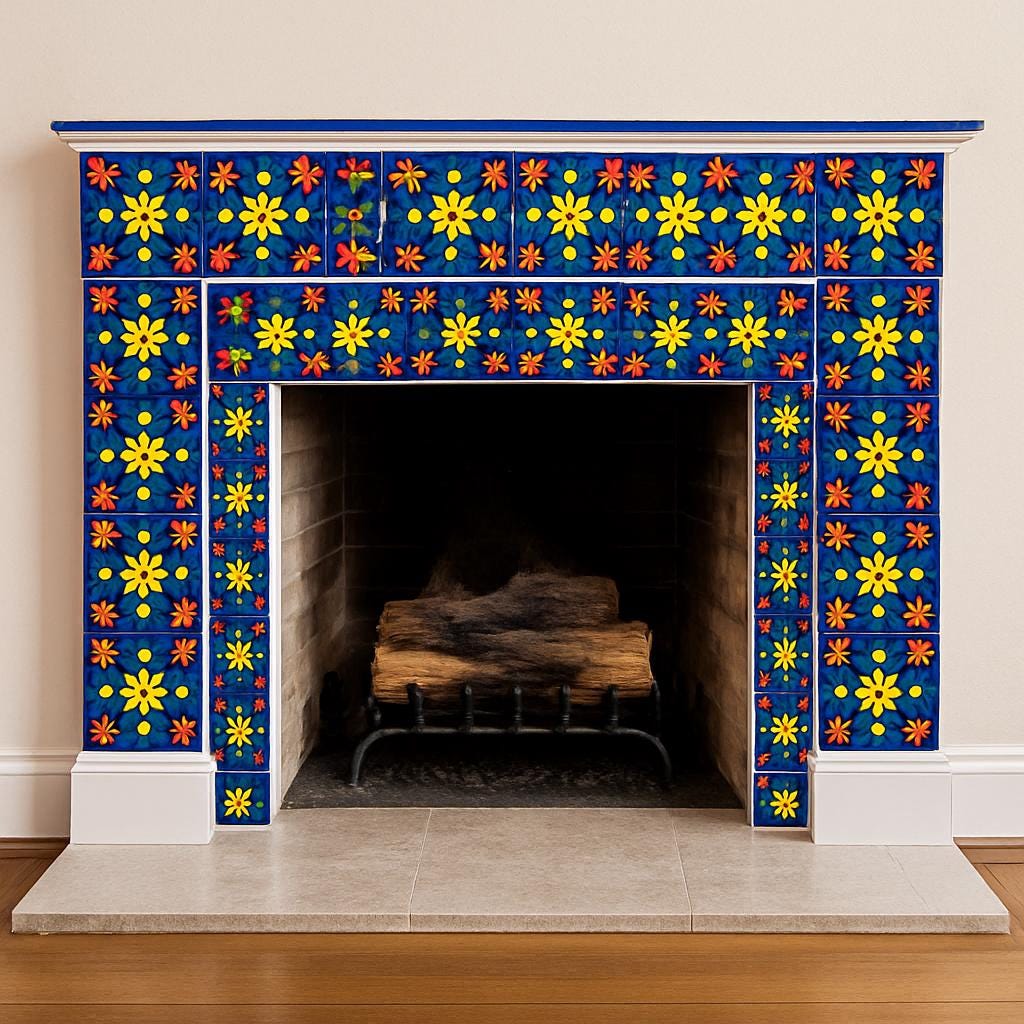 24 Assorted Hand-Painted Tile: Yellow Floral Ceramic Wall Decor,