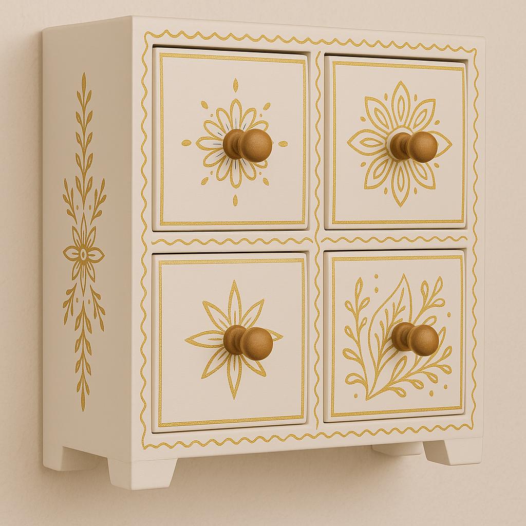 Wooden 4-Drawer Chest 10 inch By 10 inch Size  |  Handcrafted Decor Box
