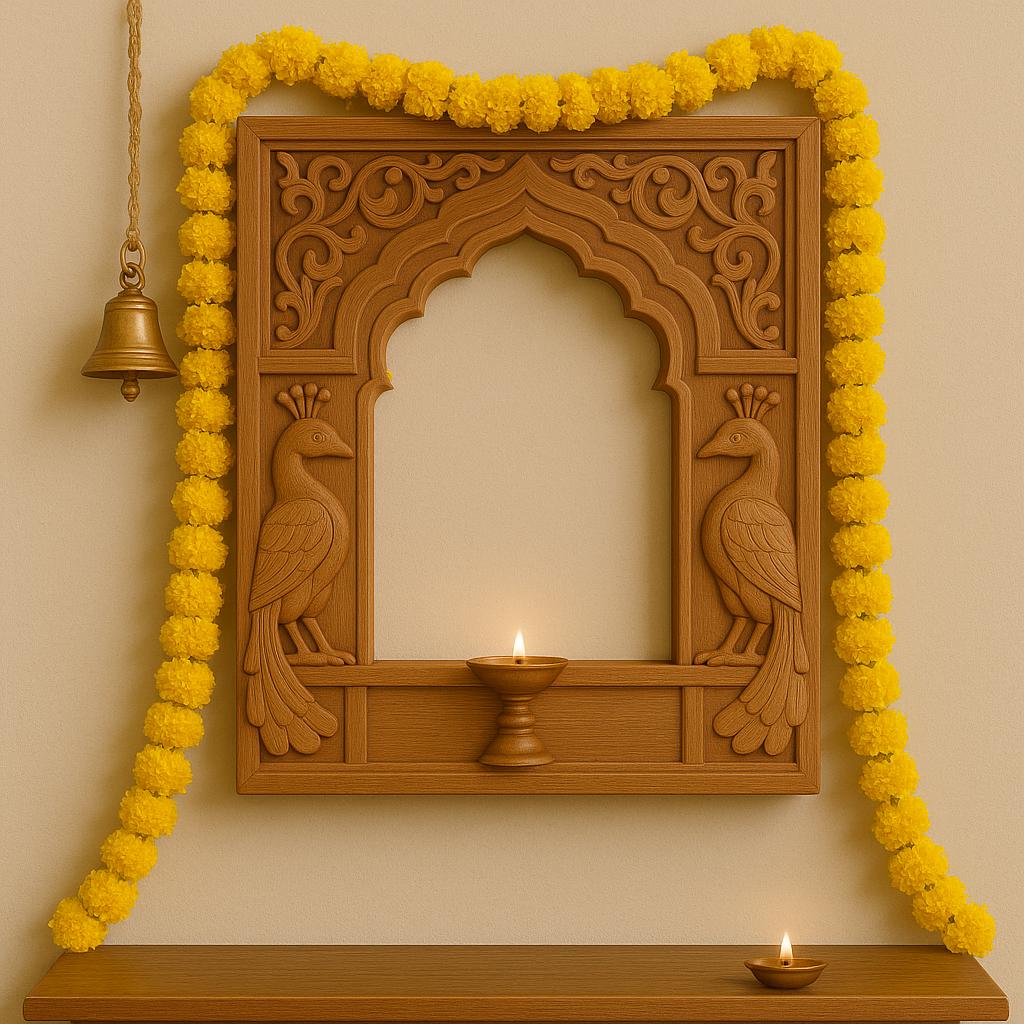 Peacock Jharokha Wall Frame - Teak Finish