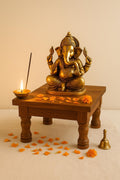 Handcrafted Solid Teak Wood Pooja Chowki | Wooden Bajot | Small Mandir Platform | Plant Stand | Home Décor Table | Made in India