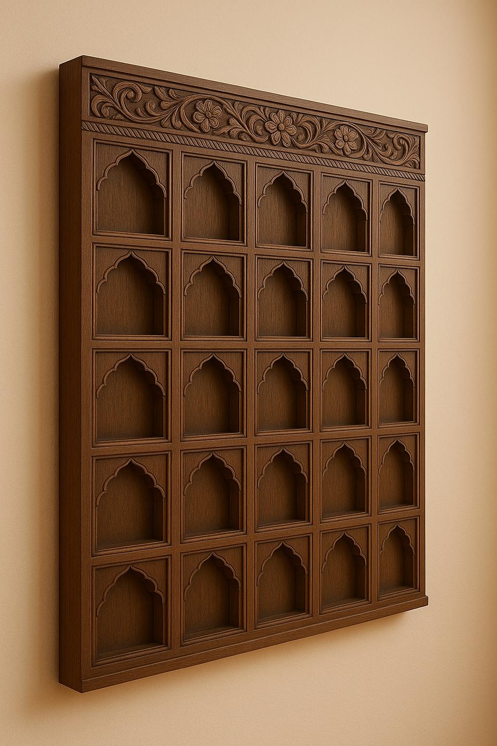 Wooden Jharokha Wall Shelf - 25 Niches