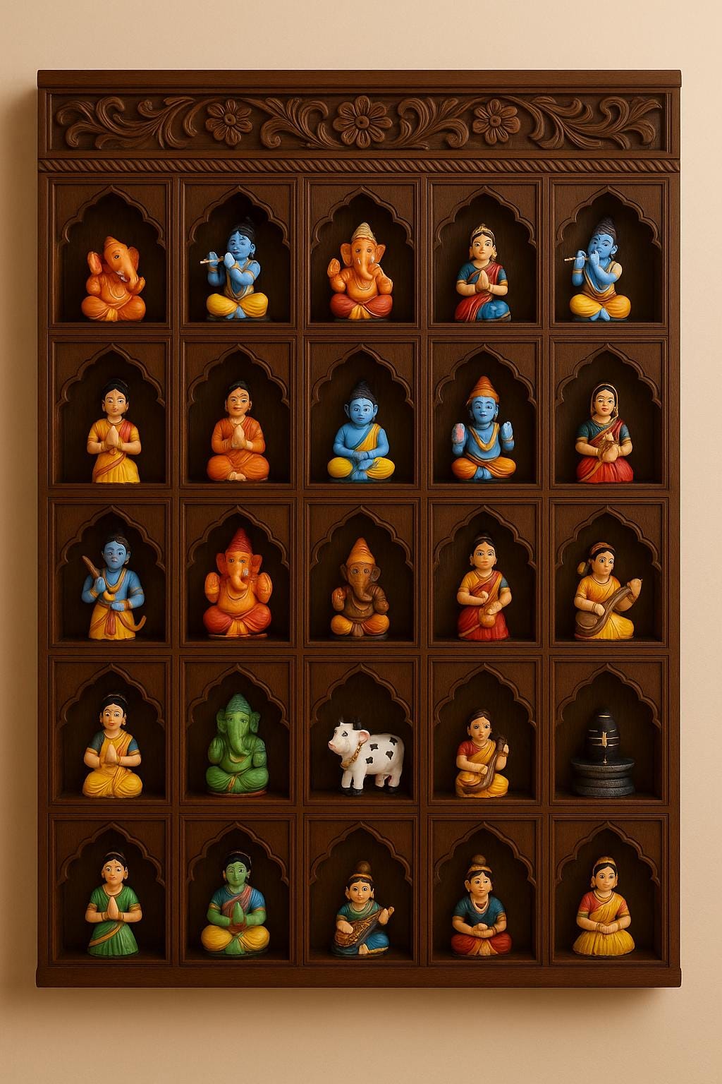 Wooden Jharokha Wall Shelf - 25 Niches