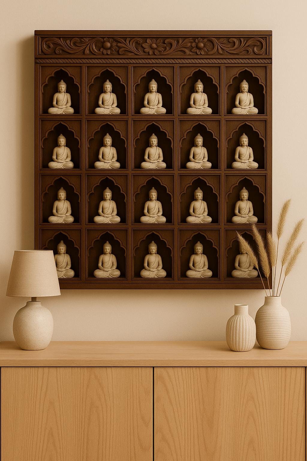 Wooden Jharokha Wall Shelf - 25 Niches