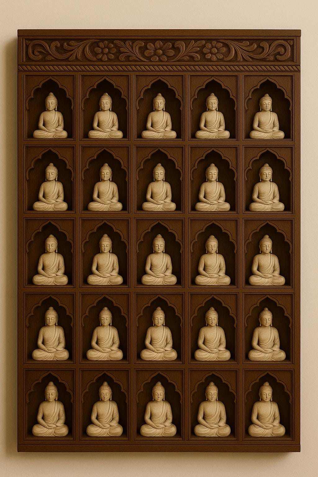 Wooden Jharokha Wall Shelf - 25 Niches
