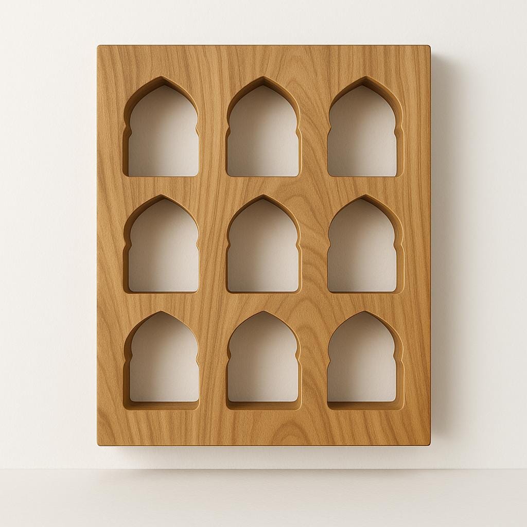Teak Jharokha Wall Shelf - 9 Niche Wooden Display