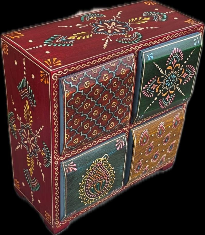 Wooden 4-Drawer Chest 10 inch By 10 inch Size  |  Handcrafted Decor Box