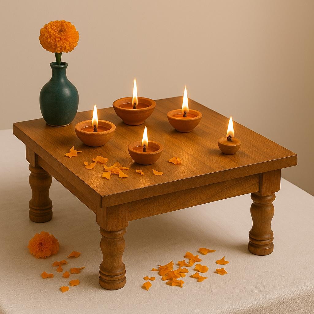 Handcrafted Solid Teak Wood Pooja Chowki | Wooden Bajot | Small Mandir Platform | Plant Stand | Home Décor Table | Made in India