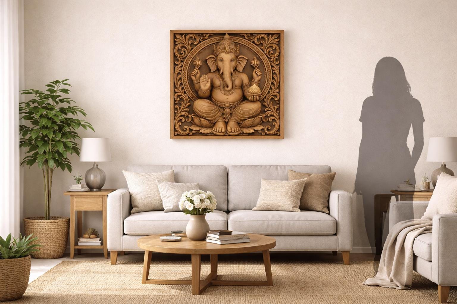 Hand-Carved Wooden Ganesha Wall panel