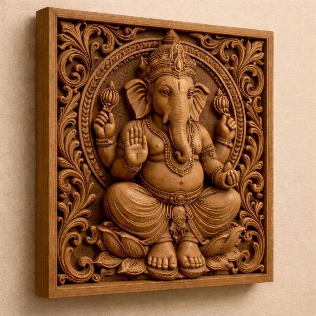 Hand-Carved Wooden Ganesha Wall panel