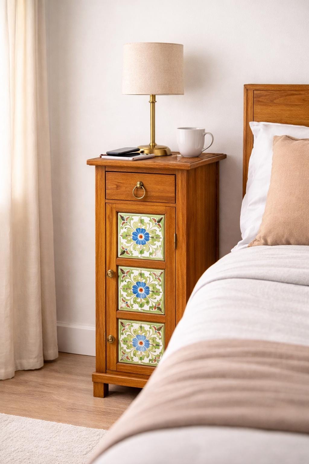 Hand Painted Tile Bedside Cabinet