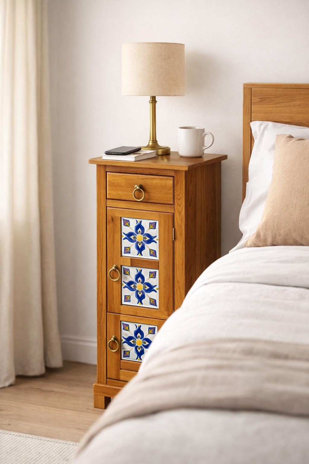 Hand Painted Tile Bedside Cabinet