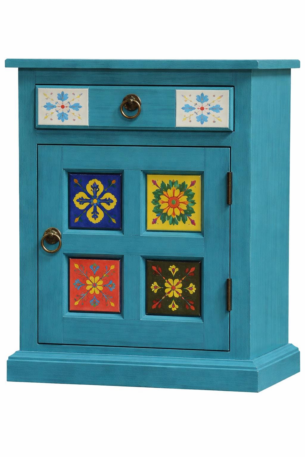 Teal Bedside Table - Hand Painted Tiles