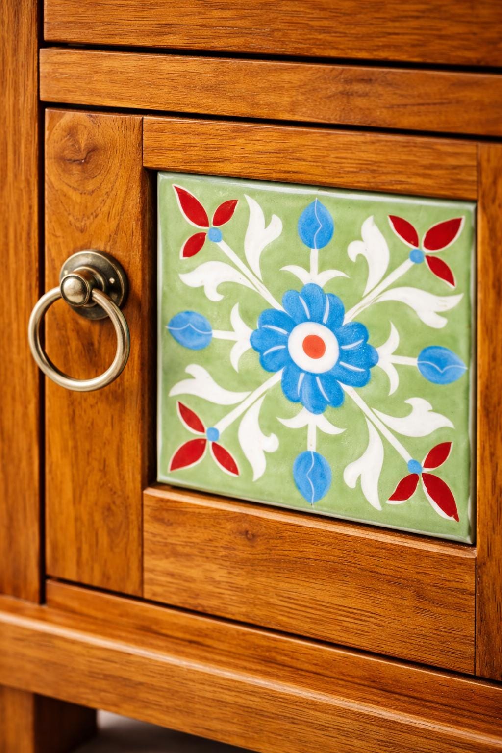 Teal Bedside Table - Hand Painted Tiles