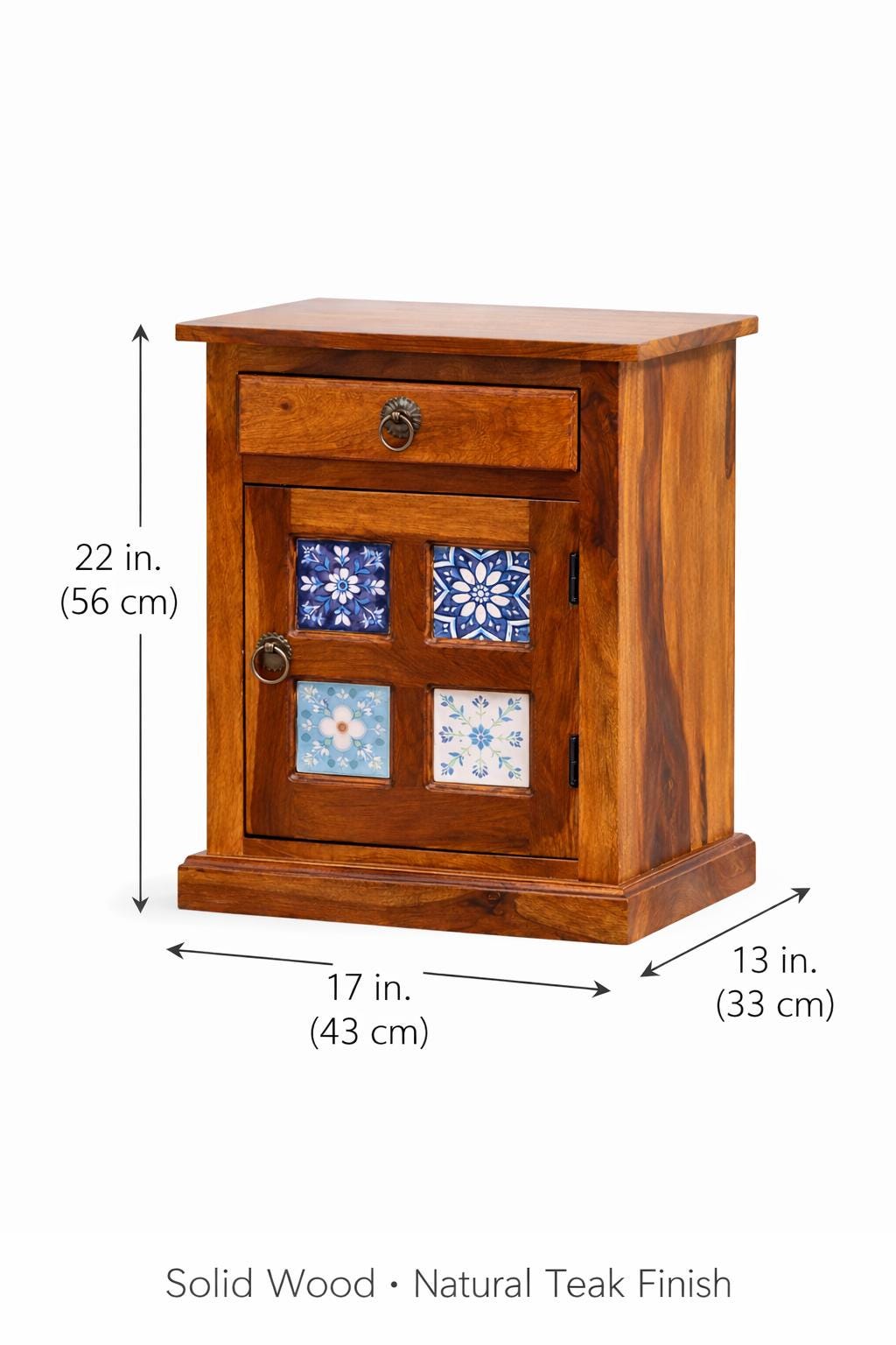 Boho Wooden Nightstand with Drawer and Cabinet