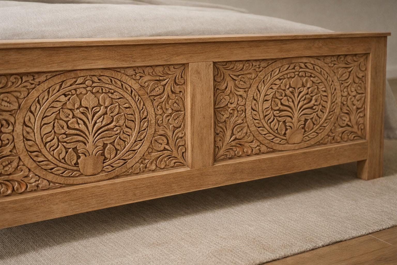Solid Wood Queen Bed - Tree of Life Carved