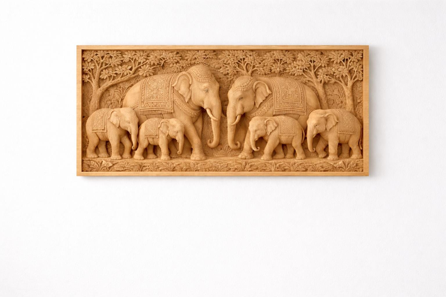 Wooden Elephant Wall Panel - Family Relief Art