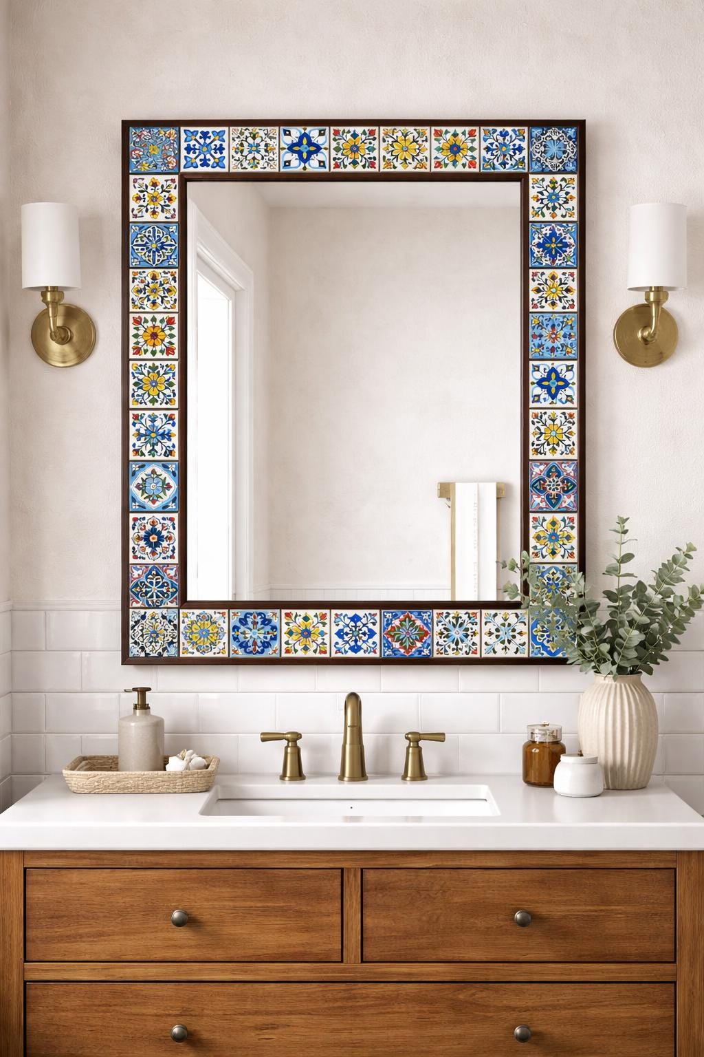 Handmade Tile Frame Mirror   Entryway, Living Room or Bathroom Decor