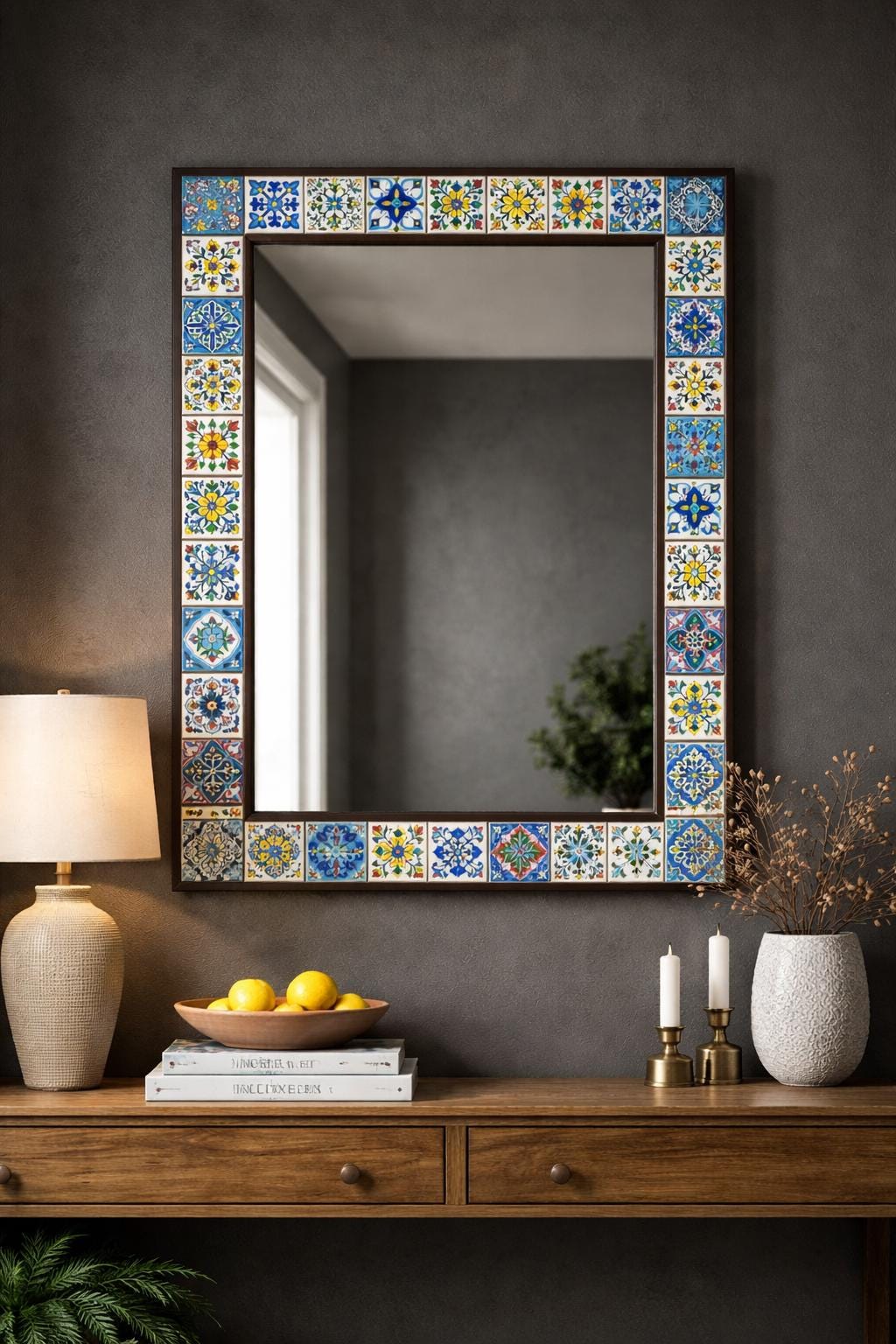 Handmade Tile Frame Mirror   Entryway, Living Room or Bathroom Decor