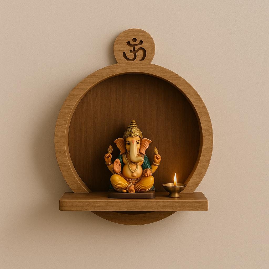 Handcrafted Teak Wooden Mandir | Wall & Floor Temple