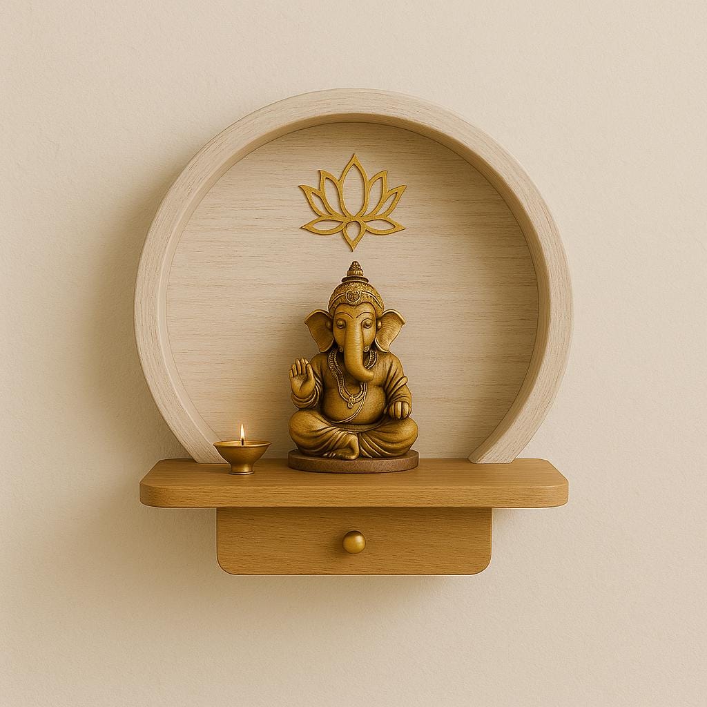 Handcrafted Teak Wooden Mandir | Wall & Floor Temple