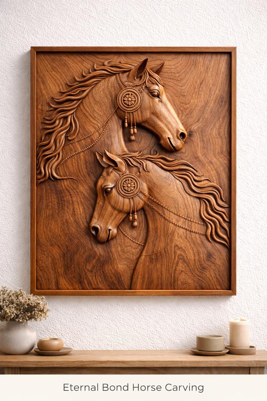Horse Wall Art Panel - Hand Carved Wood