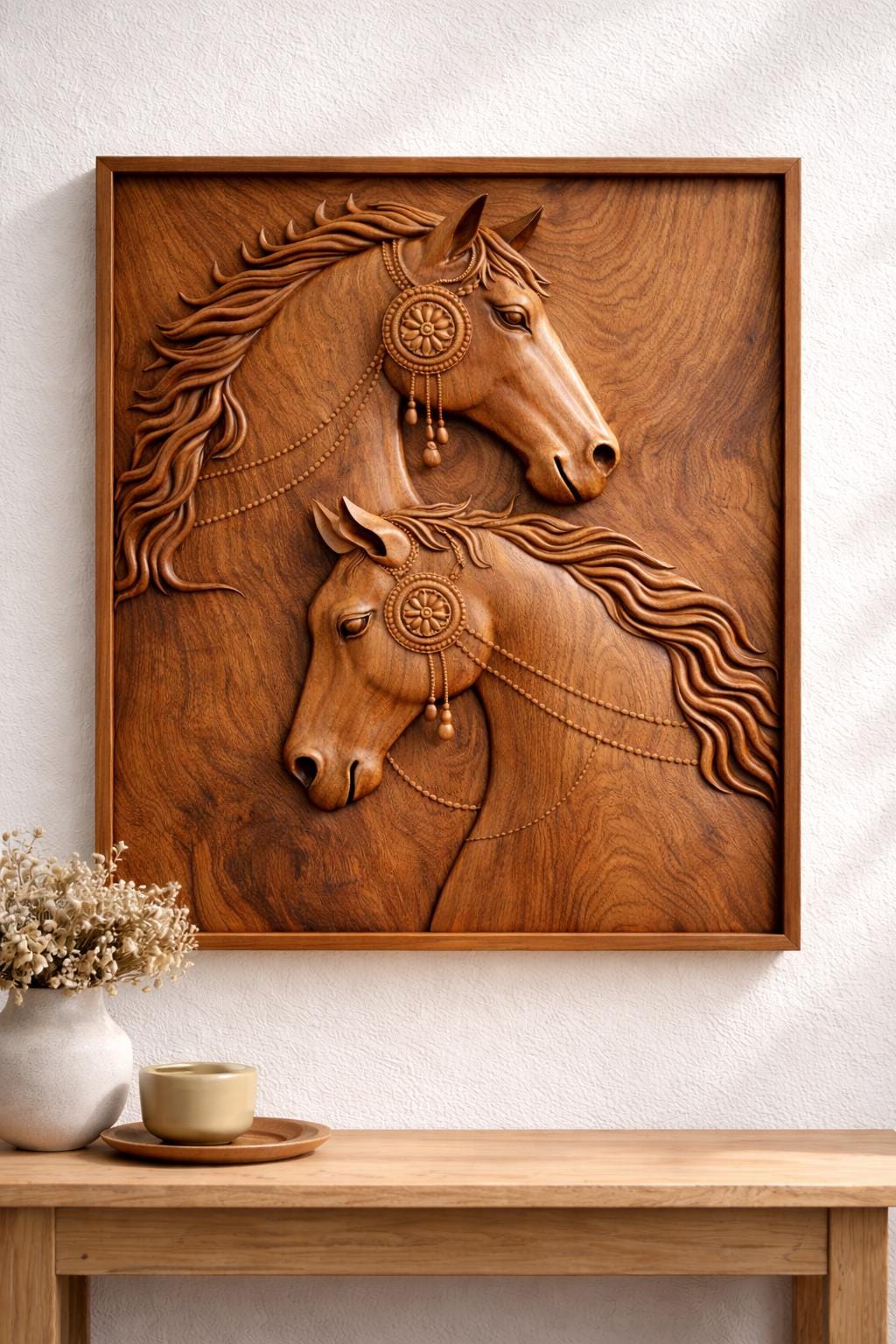 Horse Wall Art Panel - Hand Carved Wood