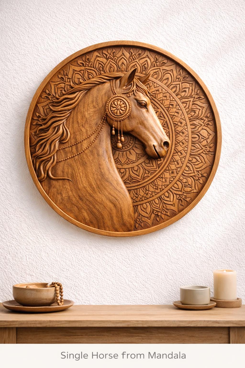 Wooden Horse Wall Panel - Hand Carved Solid Wood Decor