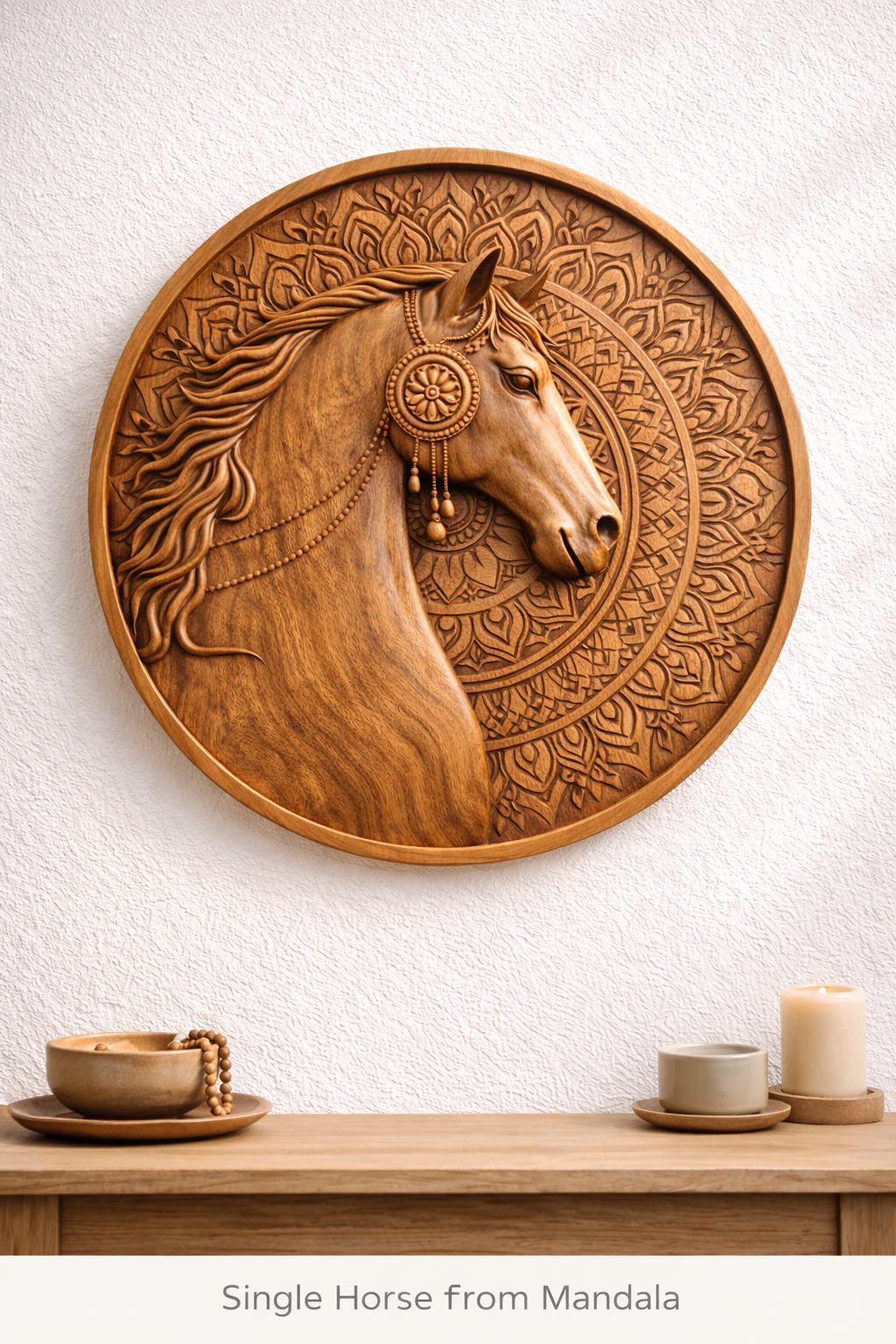 Horse Wall Art Panel - Hand Carved Wood