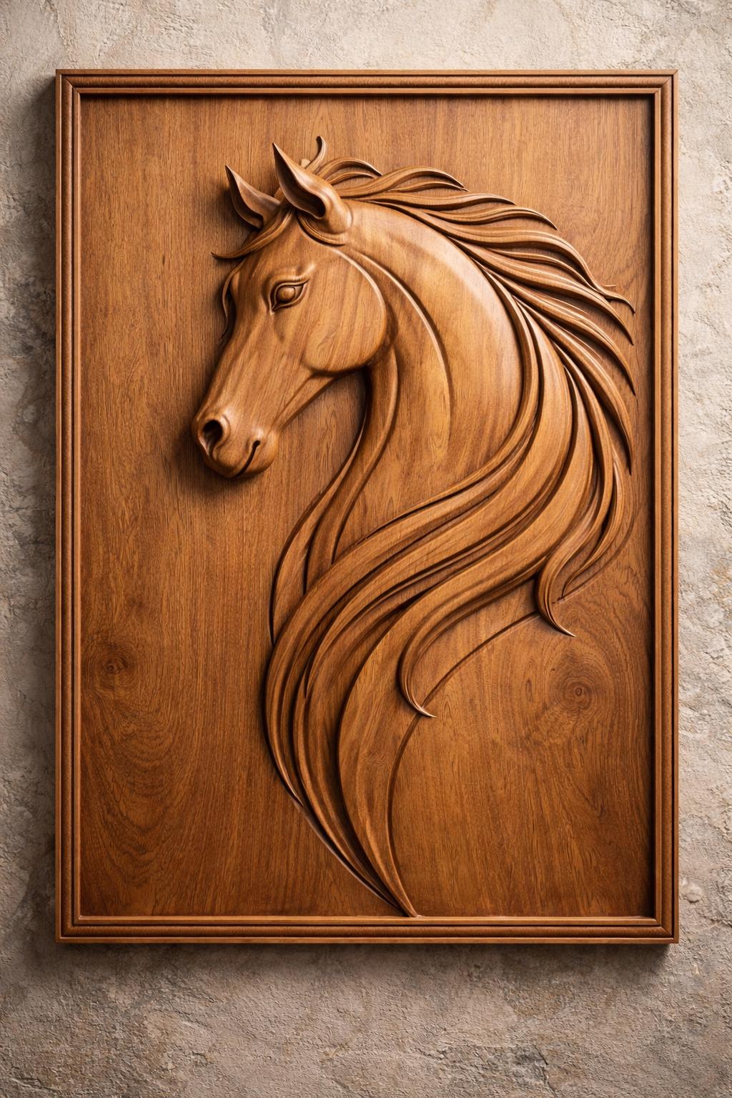 Minimalist Horse Wall Art | Hand Carved Wooden Horse | Modern Japandi Wall Decor