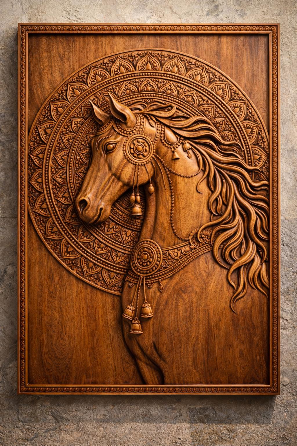 Minimalist Horse Wall Art | Hand Carved Wooden Horse | Modern Japandi Wall Decor