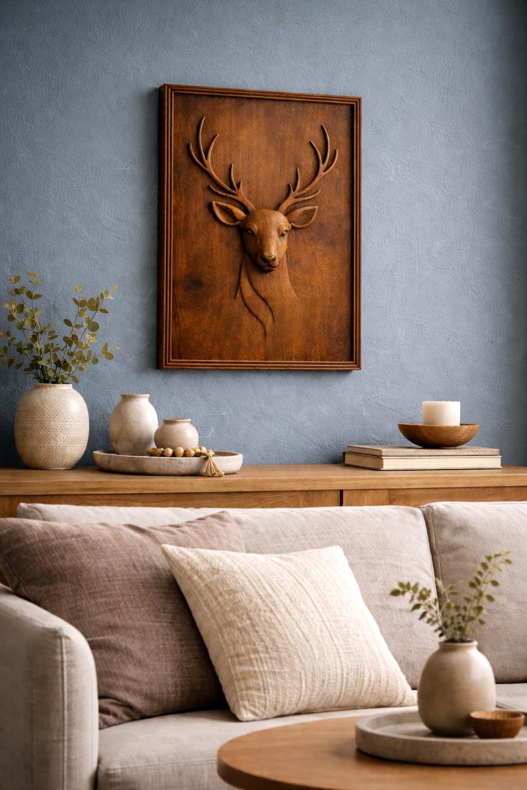 Deer Wall Art - Hand Carved Wooden Head