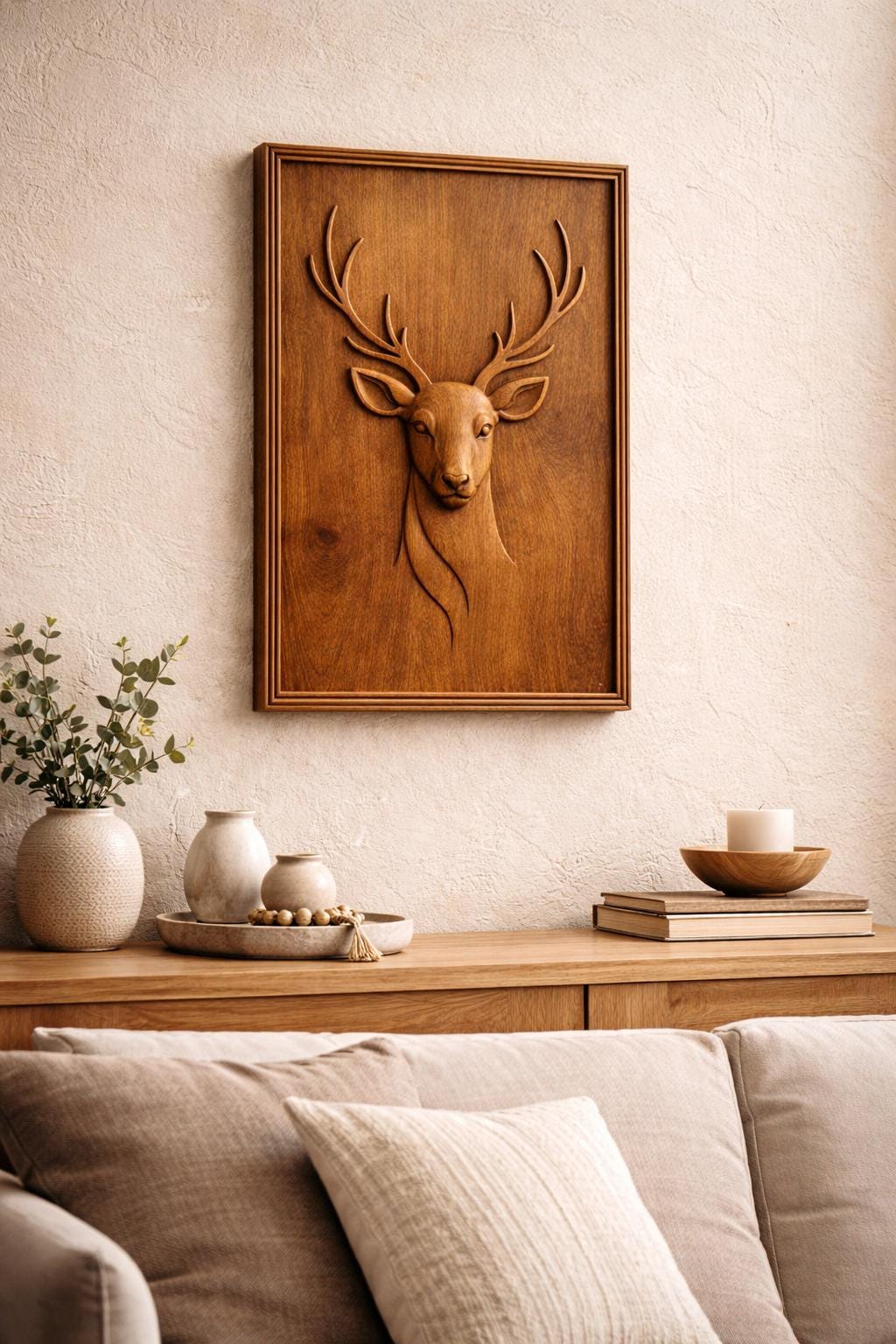 Deer Wall Art - Hand Carved Wooden Head