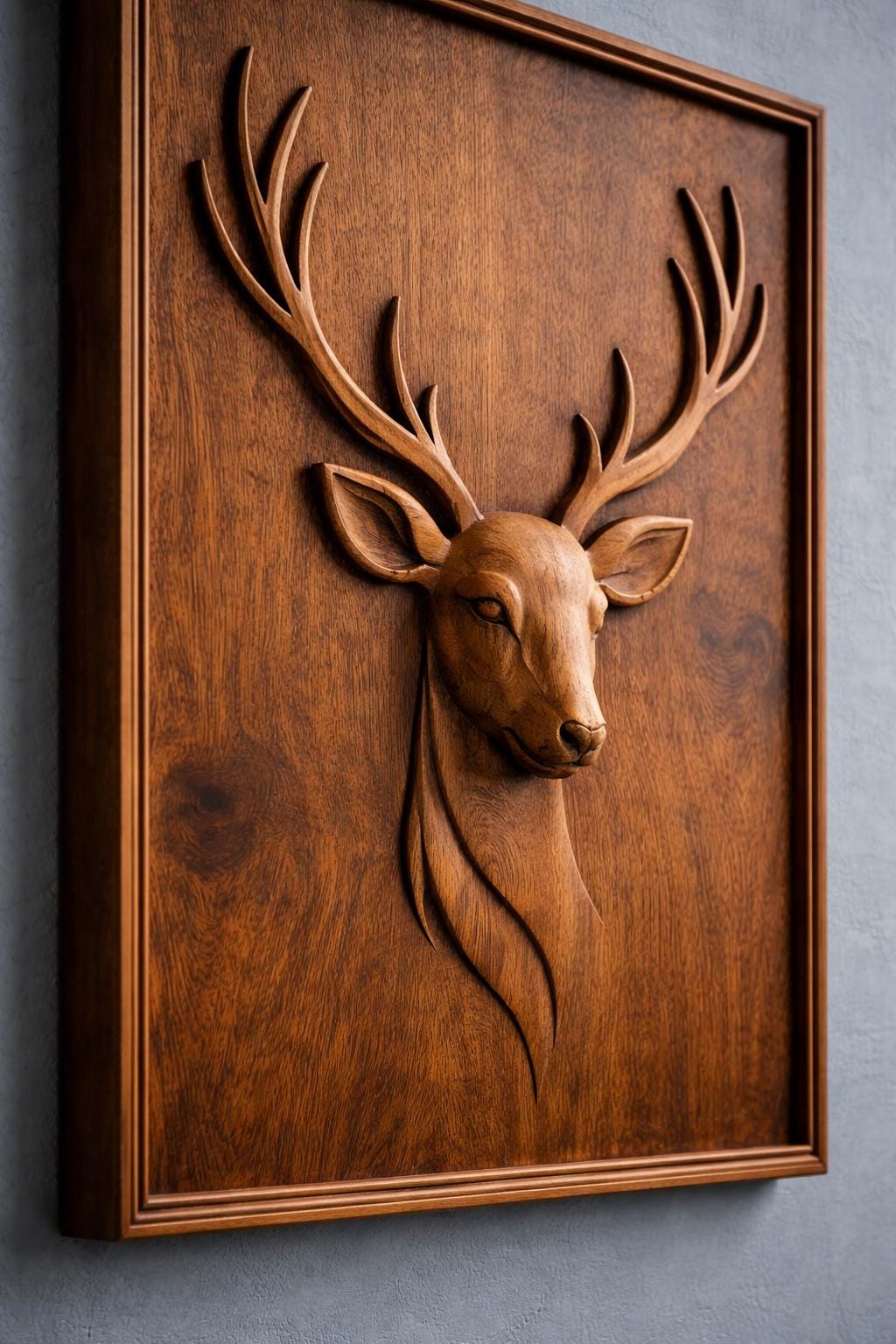 Deer Wall Art - Hand Carved Wooden Head
