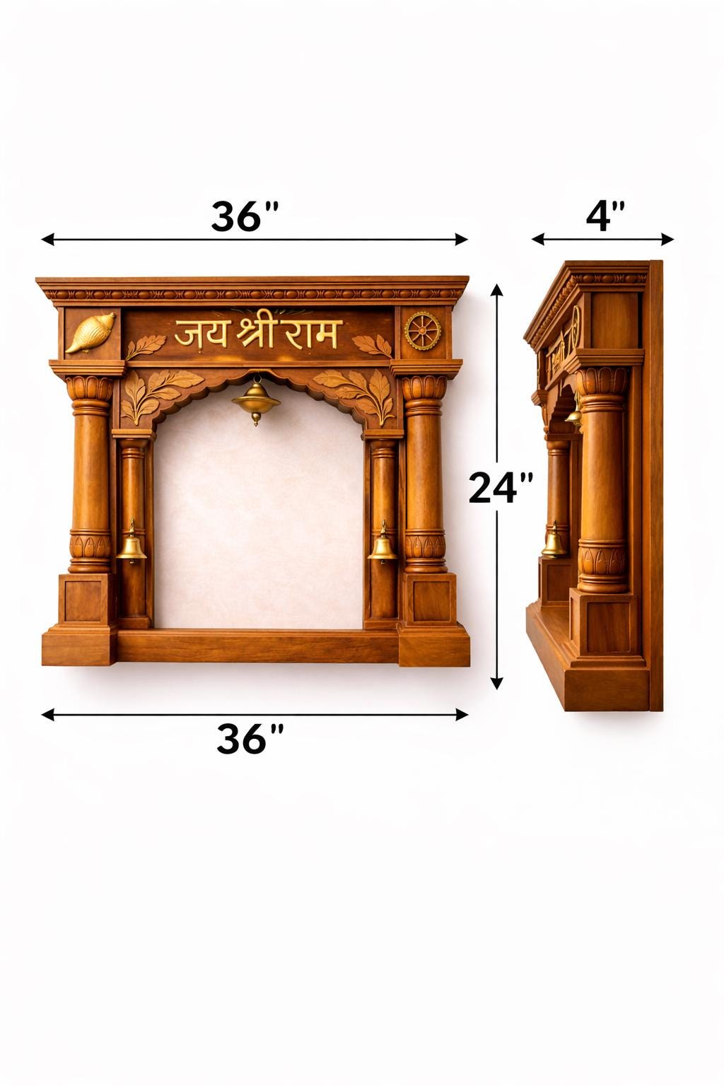 Jai Shri Ram Wall Mandir - Hand Carved Teak Wood 36x24