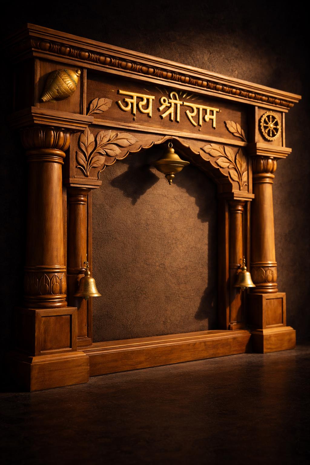 Jai Shri Ram Wall Mandir - Hand Carved Teak Wood 36x24