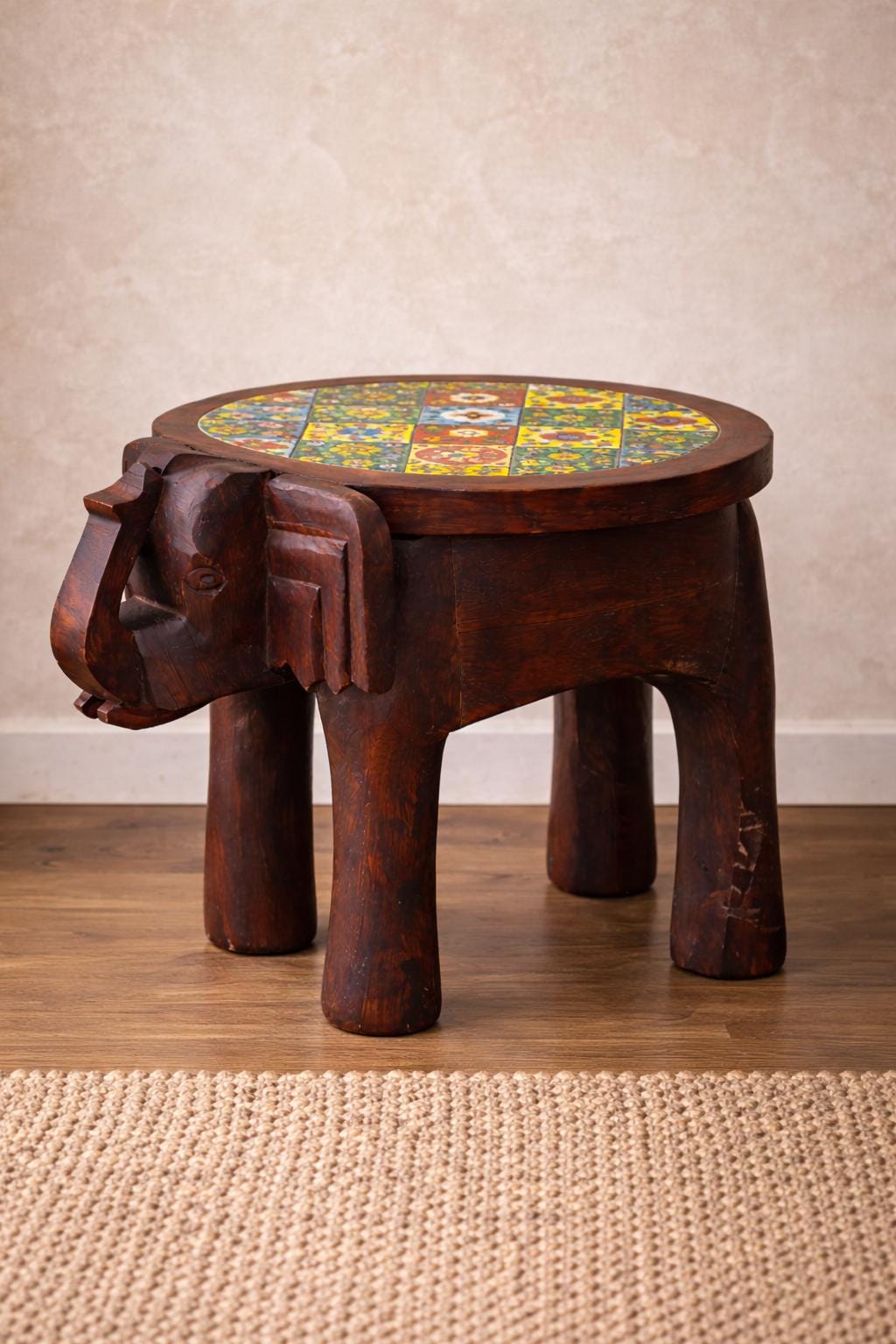 Elephant Side Table - Colorful Tile Top