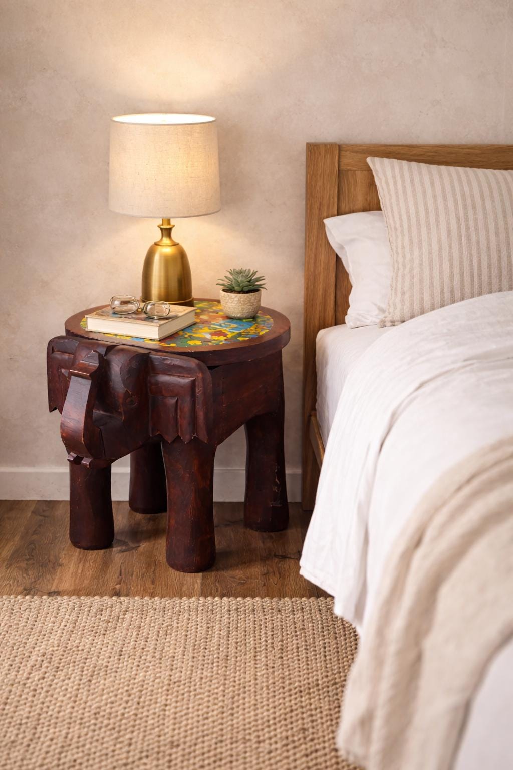 Elephant Side Table - Colorful Tile Top